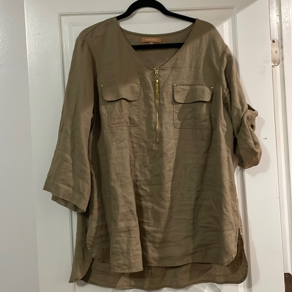 Taupe Ellen Tracy 100% linen 3/4 sleeve tunic size 1X